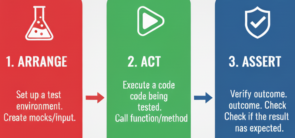 Infographie illustrant le schéma Arrange Act Assert